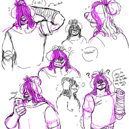 accessory anthro arm_cast black_hair breath cast chest_tuft clothed clothed_anthro clothed_male clothing dialogue dreadlocks electronics eyebrows floppy_ears fully_clothed fully_clothed_anthro fully_clothed_male fur hair hair_accessory hair_over_eye hair_over_eyes hair_ring male male_anthro panting phone question_mark simple_background smile solo tongue tongue_out topless topless_anthro topless_male tuft white_body white_fur p_rindustries anton_(p_rindustries) canid canine canis domestic_dog herding_dog mammal pastoral_dog sheepdog 1:1 2021 absurd_res guide_lines hi_res model_sheet sketch trans_(lore) trans_man_(lore)