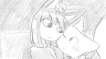 16:9 accessory animal_crossing ankha_(animal_crossing) anthro biped blush clothed clothing domestic_cat dragonweirdo duo ears_back ears_up felid feline felis female fluffy fluffy_tail fur hair hi_res male male/female mammal marshal_(animal_crossing) monochrome nintendo one_eye_closed pivoted_ears rodent sciurid sitting smile tail topwear tree_squirrel widescreen