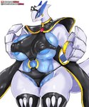 anthro anthrofied areola areola_slip big_breasts blue_areola blue_body blue_eyes blush breasts cape clothed clothing cosplay curvy_figure female huge_breasts legwear multicolored_body nipple_outline patreon_logo pokemorph simple_background skimpy solo squish standing subscribestar_logo text thick_thighs thigh_highs thigh_squish two_tone_body voluptuous white_background white_body wide_hips girlsay marvel nintendo patreon pokemon subscribestar x-men storm_(marvel) generation_2_pokemon legendary_pokemon lugia pokemon_(species) 5:6 hi_res portrait three-quarter_portrait url