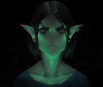 anthro black_background black_clothing black_hair black_shirt black_topwear clothing ear_piercing eyebrows female front_view green_lighting hair light piercing prick_ears realistic_lighting realistic_shading shirt simple_background solo topwear akrolayn valetta_(akrolayn) alien geodis_(species) humanoid 2018 bust_portrait digital_media_(artwork) digital_painting_(artwork) lighting portrait shaded