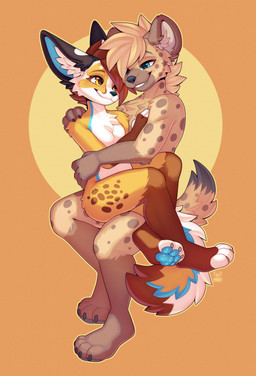 4_toes 5_fingers anthro biped blue_eyes breasts brown_body brown_fur brown_spots brown_tail cheek_tuft chest_tuft claws countershade_fur countershade_torso countershading duo eye_contact facial_tuft featureless_breasts feet female finger_claws fingers front_view fur inner_ear_fluff looking_at_another male markings nude nude_anthro nude_female nude_male on_lap pawpads paws simple_background sitting sitting_on_lap small_breasts smile spots spotted_body spotted_fur spotted_markings spotted_tail tail tail_markings teeth toe_claws toes tuft yellow_eyes jinxit canid canine fennec_fox fox hyena mammal true_fox 2025 digital_drawing_(artwork) digital_media_(artwork) hi_res