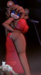 anthro big_breasts big_butt blue_eyes breasts butt clothed clothing dress electronics eyeshadow female hat headgear headwear huge_breasts looking_down low-angle_view makeup microphone solo top_hat nicholaideus five_nights_at_freddy's fredina's_nightclub scottgames freddy_(fnaf) fredina_(cally3d) bear mammal 3d_(artwork) digital_media_(artwork) hi_res