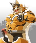 abs anthro balls erection fur genitals male mask masturbation muscular muscular_anthro muscular_male pecs penis solo striped_body striped_fur stripes superhero samoji lifewonders live_a_hero ryekie_(live_a_hero) felid mammal pantherine tiger censored hi_res