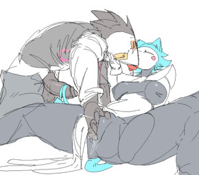 anthro balls biped black_balls black_body black_penis blue_body blue_fur breasts clothing duo eyes_closed female fingering fingers floating_hands french_kissing fur genitals glans humanoid_genitalia humanoid_penis kissing lying male male/female on_back on_ground penis simple_background tail tongue tongue_out vaginal vaginal_fingering vulva white_background white_body white_clothing partb_(artist) deltarune undertale_(series) tasque_manager darkner swatchling 2025