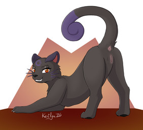 animal_genitalia animal_vulva anus ass_up black_body black_fur butt feline_genitalia feline_vulva female female_feral feral fur genitals looking_at_viewer looking_back looking_back_at_viewer markings pawpads paws presenting presenting_hindquarters presenting_vulva purple_markings raised_tail red_eyes smile smiling_at_viewer smirk smirking_at_viewer solo tail tail_anus vulva kerilyn nintendo pokemon felid feline generation_1_pokemon mammal persian_(pokemon) pokemon_(species) 2026 hi_res signature