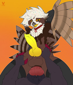 anal anal_penetration animal_genitalia animal_penis anthro anus arm_warmers armpit_fetish armpit_play armwear balls beak big_balls big_penis butt canine_genitalia canine_penis claws clothing collar cowgirl_position duo erection feathers femboy food from_front_position genitals hand_on_butt hand_on_hip hand_on_leg hand_on_thigh legwear licking licking_lips looking_down lying male male/male multicolored_penis muscular on_back on_bottom on_top penetration penile penile_penetration penis penis_tip sex sheath spread_butt spreading tail thigh_highs tongue tongue_out transformation yellow_penis cutefckngbunny nintendo pokemon ceilo_(wafflezcol) avian bird food_creature generation_5_pokemon owl pokemon_(species) pulsatrix spectacled_owl true_owl zoroark absurd_res hi_res