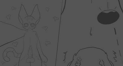 anthro balls genitals heart_eyes heart_symbol kazoomi male male/male penile_spines penis pov_blowjob solo bernabus domestic_cat felid feline felis mammal absurd_res hi_res monochrome