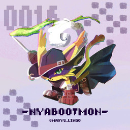 anthro belt boots cape clothing footwear fur gloves green_eyes handwear hat hat_feather headgear headwear loose_feather male mask melee_weapon rapier running shoes solo sword weapon yellow_body yellow_fur lindo_masyu bandai_namco digimon digimon_(species) nyabootmon 1:1
