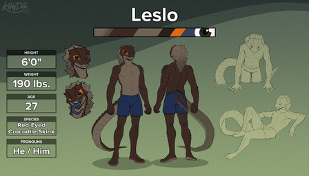 anthro biped claws clothed clothed_anthro clothed_male clothing feet fingers front_view looking_at_viewer male navel open_mouth rear_view scales simple_background smile solo standing tail teeth text toes tongue kittydee crocodile_skink lizard red-eyed_crocodile_skink reptile scalie skink 2026 digital_drawing_(artwork) digital_media_(artwork) english_text model_sheet