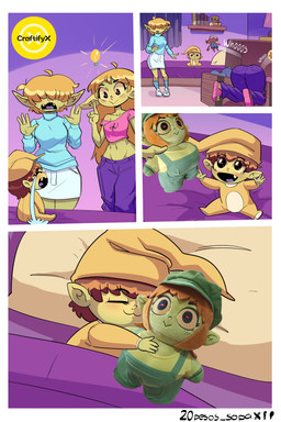 :3 advertisement bed blonde_hair bodily_fluids bodysuit bottomwear breasts butt chest_(container) clothing crop_top crying ears_down ears_up female female_humanoid furniture group hair happy hat headgear headwear hug idea inside light_bulb long_hair medium_breasts navel neonate on_bed pants pillow pivoted_ears plushie purple_bottomwear purple_clothing purple_pants sad shirt short_hair skinsuit small_breasts tears text tight_clothing topwear trio yellow_bodysuit yellow_clothing yellow_hat yellow_headwear yellow_skinsuit young 20pesos_sopa lara_(20pesos_sopa) lei_(20pesos_sopa) lira_(20pesos_sopa) selene_(20pesos_sopa) sopa_(20pesos_sopa) goblin humanoid absurd_res artist_name comic english_text hi_res sibling_(lore) sister_(lore) sisters_(lore)