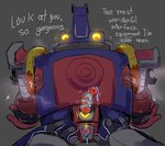 anthro dialogue duo feet first_person_view genitals machine male male/male penis shaking size_difference tail toes touching_chest trembling yellow_eyes pirruwan bandai_namco digimon digimon_xros_wars ballistamon digimon_(species) robot scalie absurd_res hi_res