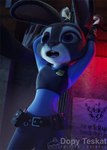 3d_(artwork) anthro clothed clothing cuff_(restraint) digital_media_(artwork) disney female fur grey_body grey_fur handcuffed handcuffs hands_in_air hi_res judy_hopps lagomorph leporid mammal metal_cuffs open_mouth police police_uniform purple_eyes rabbit restrained restraints sashacakes solo teeth uniform zootopia