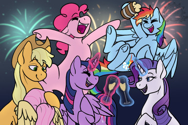 alcohol beverage champagne cheering container cup duo female female/female feral fireworks flying horn magic mug petting scared toasting wings corrupted_canine friendship_is_magic hasbro my_little_pony mythology rainbow_dash_(mlp) twilight_sparkle_(mlp) earth_pony equid equine horse mammal mythological_creature mythological_equine pegasus pony unicorn winged_unicorn