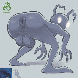 3_fingers anthro anus backsack balls bent_over big_balls big_butt bodily_fluids butt empty_eyes fingers genitals looking_forward male nude puffy_anus rear_view solo sweat sweaty_butt tailless zyasixpear kingdom_hearts square_enix heartless 1:1 absurd_res hi_res reference_image sketch