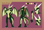 anthro blep eyes_closed featureless_crotch front_view green_body green_scales green_wings grin horn male membrane_(anatomy) membranous_wings mouth_closed pupils rear_view scales slit_pupils smile solo standing tongue tongue_out white_horn wings yellow_eyes martinballamore mythology dragon mythological_creature mythological_scalie scalie absurd_res hi_res