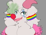 alternate_universe anthro big_breasts breasts clothed clothing clown clown_nose crossgender eyewear female fluffy fur glasses hair highlights_(coloring) horn lipstick looking_at_viewer makeup rainbow simple_background solo ralseibutbigger deltarune undertale_(series) ralsei bovid caprine goat mammal 4:3 bust_portrait digital_media_(artwork) hi_res meme portrait