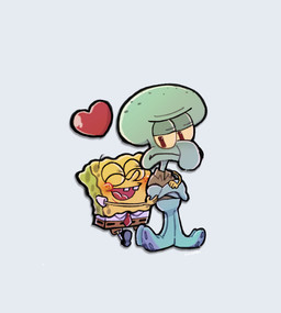 annoyed anthro blush duo heart_symbol male male/male simple_background white_background hiwai nickelodeon spongebob_squarepants spongebob_squarepants_(character) squidward_tentacles aquatic cephalopod coleoid decapodiform mollusk sea_sponge squid hi_res