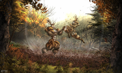 anthro big_muscles duo fight forest huge_muscles hyper hyper_muscles male muscular muscular_male outside plant striated_muscles tree joakimthefzl deer mammal hi_res