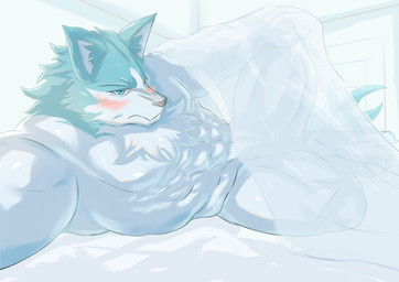 abs anthro biceps biped blue_eyes humanoid_hands male muscular muscular_anthro muscular_male muscular_thighs nude pecs majinjin23 brand_new_animal studio_trigger shirou_ogami canid canine canis mammal wolf 2023 colored hi_res