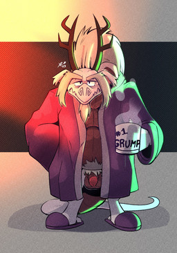 abstract_background anthro balls belly beverage bottomless brown_balls brown_body brown_countershading brown_penis clothed clothing container countershade_belly countershade_fur countershade_torso countershading cup eyebrows facial_hair feet flaccid footwear front_view frown fur genitals goatee grumpy hair holding_beverage holding_container holding_cup holding_object horn hot_beverage humanoid_genitalia humanoid_penis long_eyebrows long_hair looking_at_viewer male mature_male mug narrowed_eyes overweight overweight_male partially_clothed penis pubes shoes slippers solo standing tail talons thick_eyebrows toes white_body white_hair white_pubes yellowluster little_witch_academia mythology studio_trigger fafnir_(little_witch_academia) dragon mythological_creature mythological_scalie scalie 2023 absurd_res film_grain full-length_portrait hi_res portrait