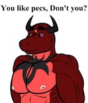 anthro big_pecs gem horn male mature_male muscular muscular_male nipples non-mammal_nipples pecs pink_nipples purple_eyes red_body red_skin small_nipples solo text god-ale boy_kisser_(meme) boris_vor boa_(snake) demon reptile scalie snake english_text flat_colors meme