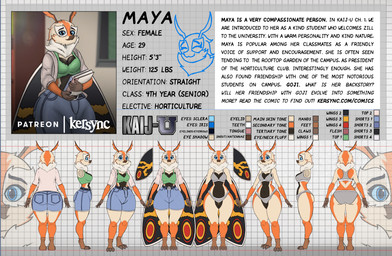 anthro belt big_butt bottomwear butt cardigan clothing curvy_figure denim denim_bottomwear denim_clothing denim_shorts female insect_wings shorts student text text_box topwear underwear wide_hips wings kersync mothra_(series) toho maya_(kersync) mothra arthropod insect kaiju lepidopteran moth 2026 absurd_res digital_media_(artwork) english_text hi_res model_sheet url