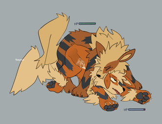 ahegao all_fours animal_genitalia animal_penis bite bodily_fluids canine_genitalia canine_penis cum cum_inside duo eye_roll female feral feral_on_feral forced fucked_silly fur gameplay_mechanics genital_fluids genitals gui health_bar internal knot knotting looking_pleasured male male/female neck_bite orange_body orange_fur orgasm pawpads penetration penis rape sex tongue tongue_out fizzynux nintendo pokemon arcanine canid canine generation_1_pokemon mammal pokemon_(species) hi_res