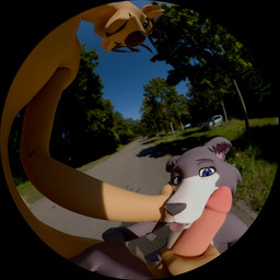 5_fingers 5_toes anthro antlers blue_eyes brown_body brown_eyes brown_fur car caressing_face cheek_tuft circumcised claws countershading depth_of_field detailed_background duo facial_tuft feet female fingers first_person_view fisheye_lens fur genitals glans hand_on_belly hand_on_cheek hand_on_face holding_penis horn humanoid_feet humanoid_genitalia humanoid_hands humanoid_penis imminent_oral kneeling looking_at_another looking_at_genitalia looking_at_partner looking_at_penis looking_down male male/female outside penis penis_on_face plant plantigrade realistic_lighting road shadow sky standing toes tongue tongue_out tree tuft vehicle conditional_dnp vlkosarek enticia_(modeler) beastars juno_(beastars) louis_(beastars) 1:1 2026 3d_(artwork) absurd_res blender_(artwork) digital_media_(artwork) hi_res huge_filesize
