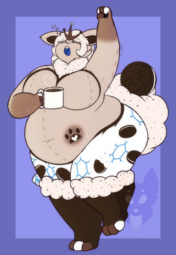 anthro belly big_belly big_breasts biped bottomwear breasts clothing container cookie cup female female_anthro food hair holding_container holding_cup holding_mug holding_object mane mug obese obese_anthro obese_female open_mouth overweight overweight_anthro overweight_female pants plushie solo steam stretching tail thick_thighs tired white_bottomwear white_clothing white_hair white_mane white_pants white_tail yawn strawberrymilkdog nintendo oreo_cookie pokemon rori_paws animate_inanimate cinderace generation_8_pokemon lagomorph living_plushie mammal pokemon_(species) 2023 colored digital_drawing_(artwork) digital_media_(artwork) hi_res