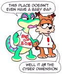 anthro duo fur green_body green_scales male orange_body orange_fur pregnant pregnant_anthro pregnant_male scales simple_background text white_background cuteosphere bubsy_(series) gex_(series) bubsy gex_the_gecko felid feline gecko lizard lynx mammal reptile scalie crossover english_text low_res