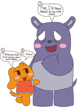 anthro blush chibi clothing dialogue duo eye_bags fur fur_tuft grey_nose head_tuft hug humor male male/male orange_body orange_fur purple_body purple_fur red_clothing red_shirt red_topwear self-ship shirt simple_background size_difference speech_bubble text topwear tuft white_background yumeship hjtheartist onegai_my_melody sanrio baku_(sanrio) fan_character ribbons_(hello_kitty_min'na) canid canine canis domestic_dog mammal tapir colored digital_drawing_(artwork) digital_media_(artwork) english_text