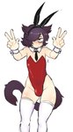 blush bulge bunny_costume clothing costume cuffs_(clothing) femboy gesture glistening_thighs hand_gesture legwear looking_at_viewer male necktie one_eye_closed playboy_bunny red_eyes simple_background solo tail thick_thighs thigh_highs v_sign senatorwong emokuro kuro_(senatorwong) animal_humanoid cat_humanoid felid felid_humanoid feline feline_humanoid humanoid mammal mammal_humanoid 2017 hi_res