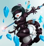 anthro black_hair bottomwear breasts cleavage clothed clothing cosplay crossover_cosplay dress female fur hair katana legwear melee_weapon open_mouth panties panty_shot skirt solo staff sword thigh_highs underwear upskirt weapon white_body white_fur chacrawarrior freedom_planet galaxytrail nier_automata platinumgames neera_li bear giant_panda mammal 2017 absurd_res crossover hi_res