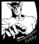 alternate_species anthro furrification gesture hand_gesture humanoid_face humor male pointing pointing_at_viewer solo what where_is_your_god_now why twtr fist_of_the_north_star kenshiro mammal hi_res meme monochrome reaction_image