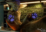 anthro feet fluffy fur grass hair hi-tech lamp male pawpads paws plant pose posed smile solo tail toes warm_light warm_lighting daytia c4d coffeefen rexouium 3d_(artwork) cinema_4d_(artwork) digital_media_(artwork) hi_res