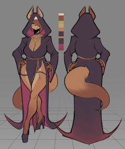 anthro blood bodily_fluids breasts brown_hair brown_tail_tip choker cleavage clothed clothing color_swatch cross cross_necklace dipstick_tail dress fangs female fishnet_clothing fishnet_topwear footwear grey_background hair hair_over_eye hand_on_hip high_heels jewelry markings multicolored_tail necklace notched_ear nun one_eye_obstructed pelvic_curtain rope shoes simple_background solo standing tail tail_markings teeth topwear saucymauler cc-by-nc-nd creative_commons roxanne_(spikedmauler) canid canine fox mammal 2020 flat_colors hi_res model_sheet