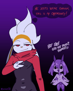 anthro black_body black_eyes bottomless clothed clothing crop_top dialogue duo femboy flaccid fur genitals gradient_background hair heart_symbol imminent_sex looking_at_viewer male navel nipples penis red_eyes shirt simple_background smile solo_focus text thought_bubble topwear white_body white_fur white_hair cuchuflin nintendo pokemon cinder_(cuchuflin) generation_3_pokemon generation_8_pokemon humanoid kirlia pokemon_(species) raboot 2025 absurd_res comic english_text hi_res