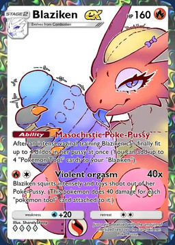 anthro areola big_breasts bodily_fluids breasts card card_template dildo eyewear female gameplay_mechanics gender_symbol gui hair health_bar looking_at_viewer lore mega_stone nipples nude open_mouth pink_areola pink_nipples red_body saliva seductive sex_toy simple_background solo symbol text tongue tongue_out trading_card trading_card_game trading_card_template sharalythesheep nintendo pokemon avian bird blaziken generation_3_pokemon pokemon_(species) digital_media_(artwork) english_text