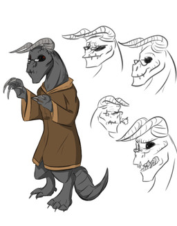 albino clawed_hands claws cloak clothed clothing eyewear feral glasses horn male open_mouth red_eyes robe solo tail teeth wearing_cloak unknown_artist fallout microsoft goris_(fallout) deathclaw lizard reptile scalie 2013 english_description