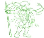 abs anthro bodysuit clothing crystal male melee_weapon muscular muscular_anthro muscular_male pecs polearm skinsuit solo spear standing superhero tight_clothing weapon butusan_p lifewonders live_a_hero pubraseer canid canine canis domestic_dog mammal green_and_white monochrome sketch