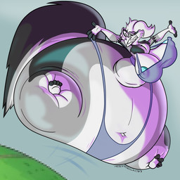 anthro belly breasts female inflation solo toonvasion mythology maxine_(dragonmamamax) aquatic canid canine canis fish hybrid mammal shark wolf 1:1 absurd_res hi_res