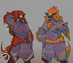 abs animal_genitalia anthro arm_tuft armpit_fetish armpit_hair balls big_balls body_hair chest_tuft duo fangs fully_sheathed genitals grinning_at_viewer horn huge_balls looking_at_viewer male mane markings moobs musclegut muscular musk musk_clouds musky_armpit musky_balls navel nipples nude pecs pose sheath spikes spikes_(anatomy) tail teeth tuft waist_tuft donisette hasbro kaijudo kaijudo_rise_of_the_duel_masters prickleback razorhide beast_kin quillspike absurd_res hi_res brother_(lore) brothers_(lore) sibling_(lore)