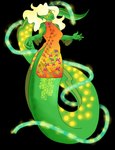 anthro apode bioluminescence blonde_hair clothing dress female fin glowing green_body green_skin hair legless long_hair ribbons scales serpentine solo split_form swimming underwater water yellow_eyes demonceelin lunar_new_year draconcopode eel fish lamia marine reptile scalie snake colored hi_res