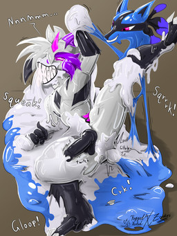 bound corruption encasement forced forced_transformation genitals goo_transformation male oral oral_penetration penetration penis permanent permanent_smile pool_toy squeaking struggling toy transformation riggedreded nintendo pokemon generation_4_pokemon generation_7_pokemon goo_creature lucario lycanroc pokemon_(species) 2025 hi_res