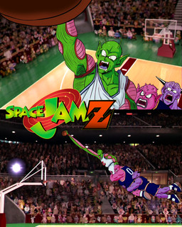 antennae_(anatomy) ball basketball basketball_(ball) bodily_fluids clothed clothing fangs green_body group humor not_furry parody purple_body screencap screencap_background shitpost stretching sweat teeth trio salvamakoto dragon_ball dragon_ball_z space_jam warner_brothers captain_ginyu dodoria piccolo alien namekian 2023 4:5 absurd_res draw_over hi_res meme multiple_images
