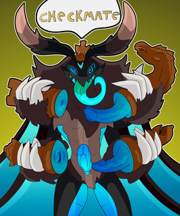 anus bishop blue_genitals checkmate chess_piece claws crown dominant dominant_male fluffy genitals grin headgear king knight long_tongue looking_at_viewer male multi_arm multi_limb penis queen rook_(chess) royalty sex_toy smile text tongue vulva warrior wings shizameakanzatsu arthropod insect lepidopteran moth absurd_res hi_res