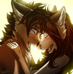 anthro blush duo eyewear female glasses hair implied_orgasm male male/female tatujapa lira_(tatujapa) vin_(tatujapa) canid canine canis mammal wolf absurd_res hi_res