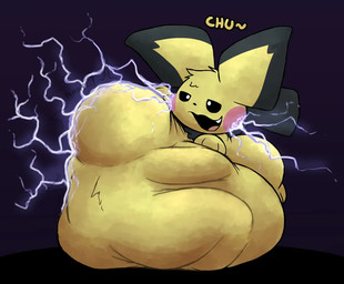 after_vore ambiguous_gender belly belly_on_ground big_belly black_background black_eyes black_tail electricity feral feral_pred lightning simple_background size_difference smaller_pred tail vore yellow_belly yellow_body chesterhaha nintendo pokemon generation_2_pokemon pichu pokemon_(species) 2026