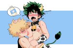 blonde_hair blush bodily_fluids breastfeeding breasts crossgender duo female green_hair hair horn human_on_humanoid interspecies lactating male male/female milk moan mtf_crossgender nipple_fetish nipple_play nipple_suck open_mouth sucking tail tail_tuft tongue tongue_out tuft izuku. kinktober my_hero_academia izuku_midoriya katsuki_bakugou animal_humanoid bovid bovid_humanoid bovine bovine_humanoid cattle_humanoid horned_humanoid human humanoid mammal mammal_humanoid 2021 hi_res