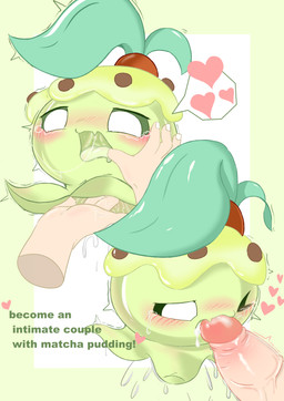 ambiguous_fluids aroused bodily_fluids cum cum_in_mouth cum_inside dessert drinking drinking_cum drooling ejaculation embarrassed female feral floating floating_hands food genital_fluids genitals green_body green_eyes heart_(marking) humanoid_genitalia humanoid_penis looking_down male male/female markings masturbation mouth_shot not_furry one_eye_closed open_mouth oral penis pudding saliva shaking simple_background slime tears teeth text tongue tongue_out white_eyes papyruscafe roco_kingdom absurd_res hi_res